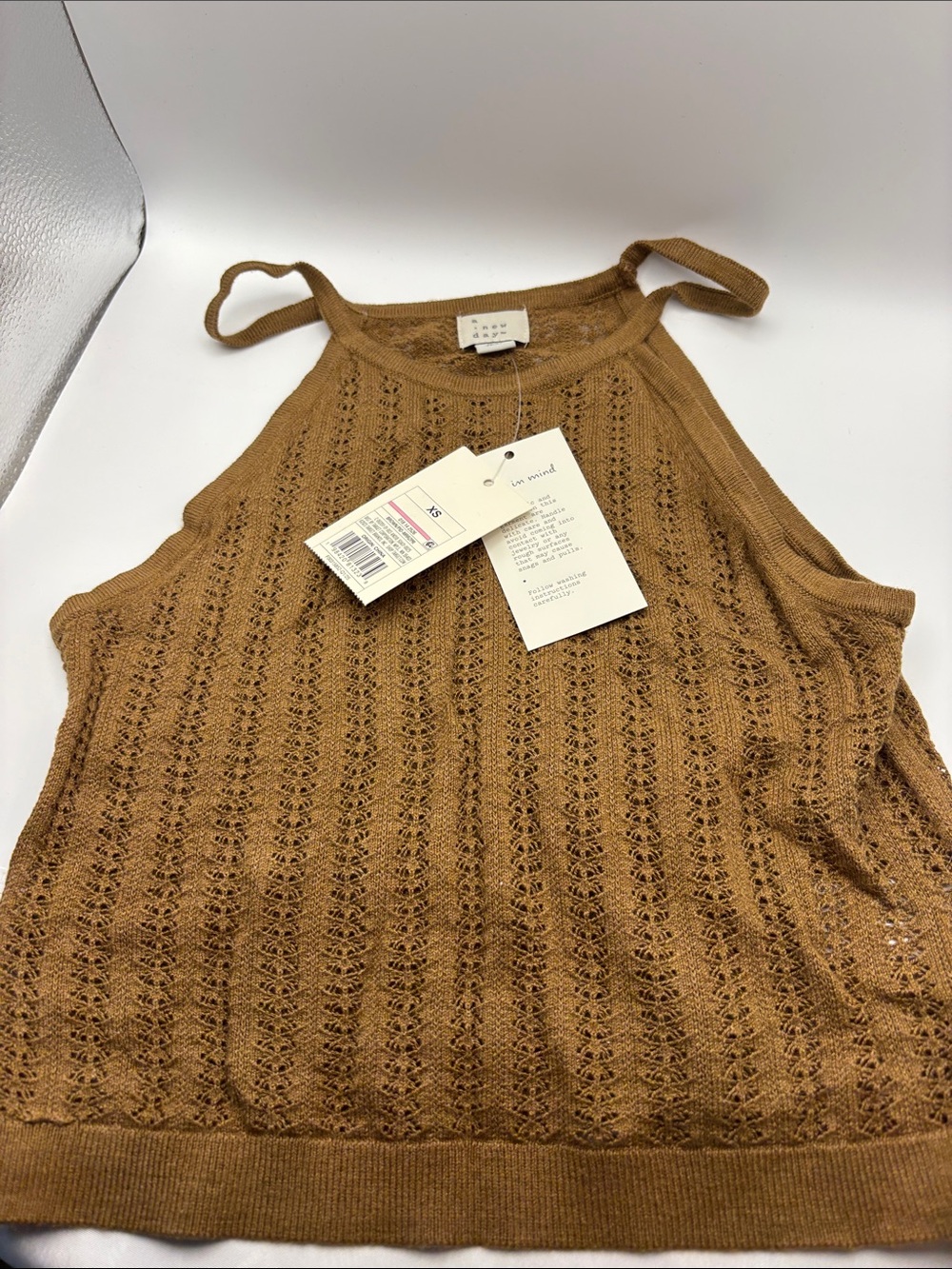 a new day Knit Eyelet Tank Top in Camel Brown